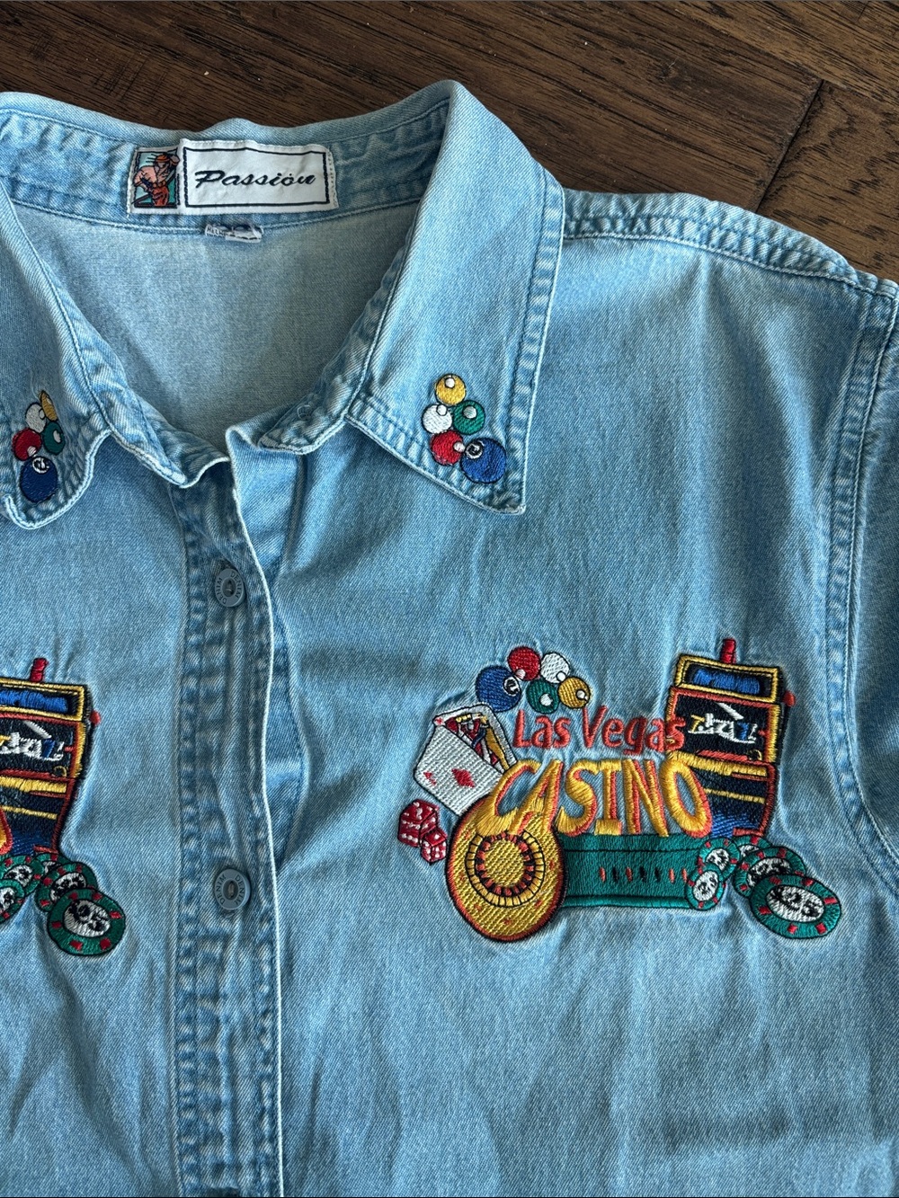 Vintage Light Blue Denim Las Vegas Casino Embroidered Shirt